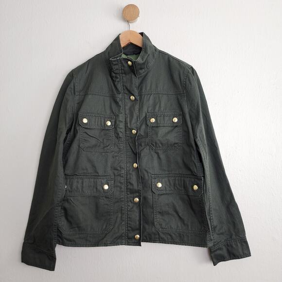 NEW J. Crew Resin Coated Twill Field Jacket Mossy Brown Military Utility Style - Picture 1 of 12